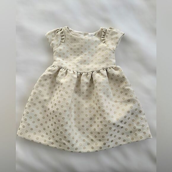 Janie and Jack Holiday Collection Cream Gold Shimmer Dot Dress Size 12-18 Months - Picture 13 of 16